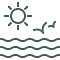 icon highlighting a water body with sun and birds
