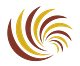 Abstract swirl of red and yellow crescent shapes on a gray background