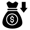 Logo showing a money bag and a down-arrow