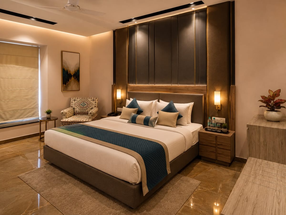 Super Deluxe room with a seating corner at Crestline Shubh Vilas, Jaipur