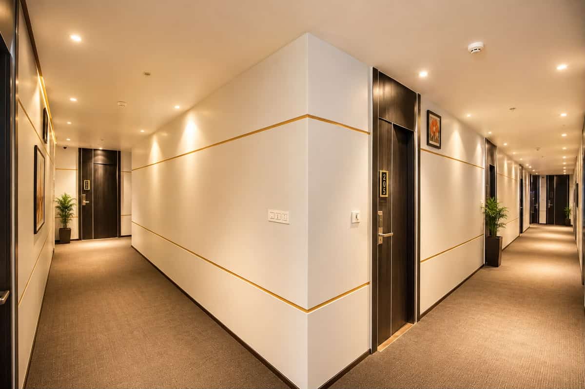 Guest corridor at Crestline Shubh Vilas, Jaipur