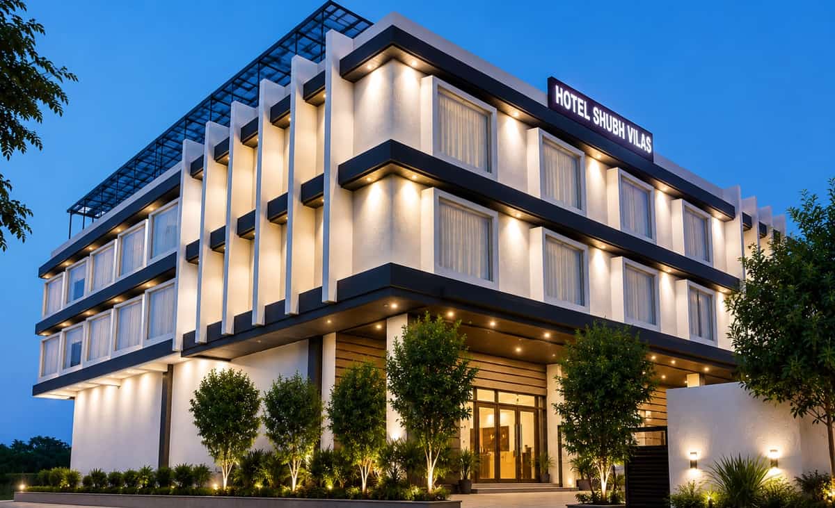 Crestline Shubh Vilas, Jaipur, hotel facade at night