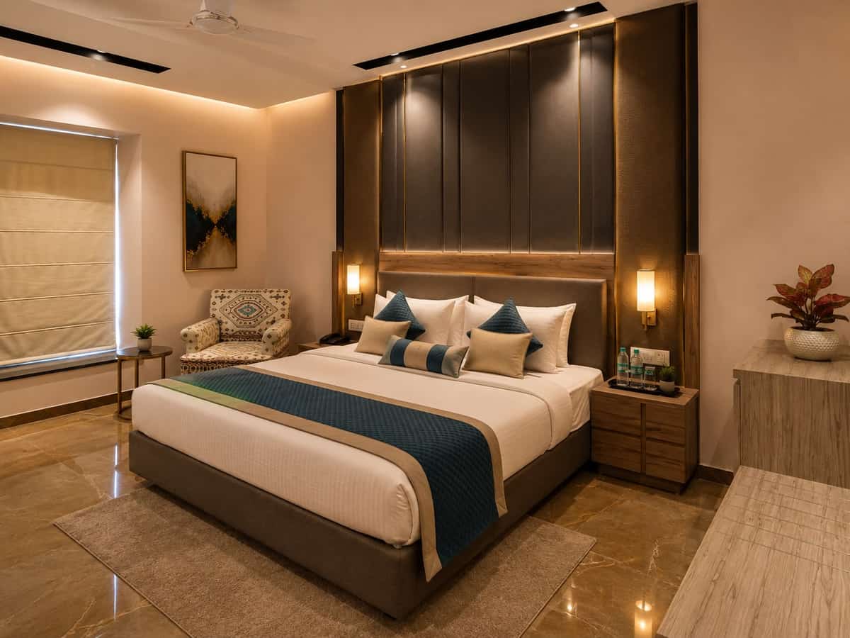 Super Deluxe room with a seating corner at Crestline Shubh Vilas, Jaipur