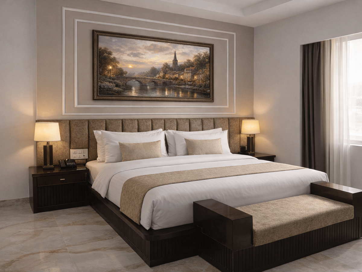 Deluxe room king bed at Signum CityScapes SKY Boutique Hotel, Indore