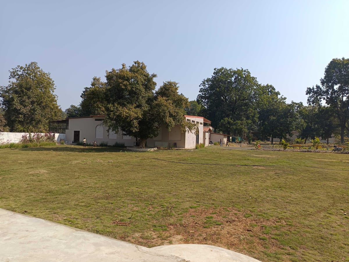 The lawn set for evening dining, Signum Resort, Bandhavgarh