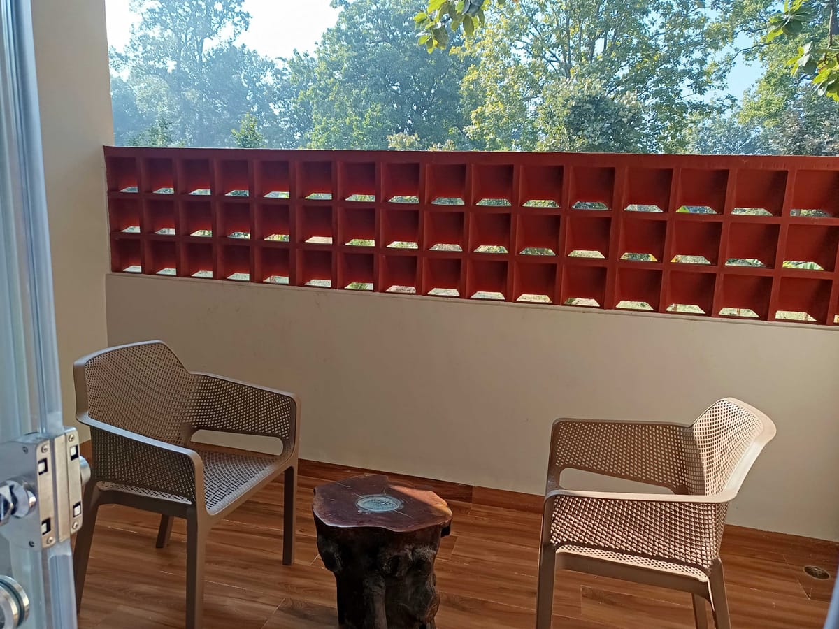A private balcony overlooking the grounds, Signum Resort, Bandhavgarh