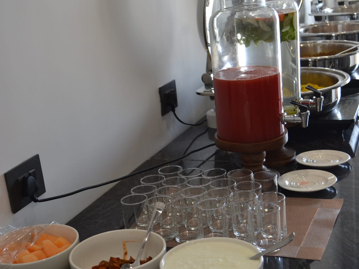 Dishes laid out on the buffet at Signum Tathastu Boutique Hotel, Haridwar