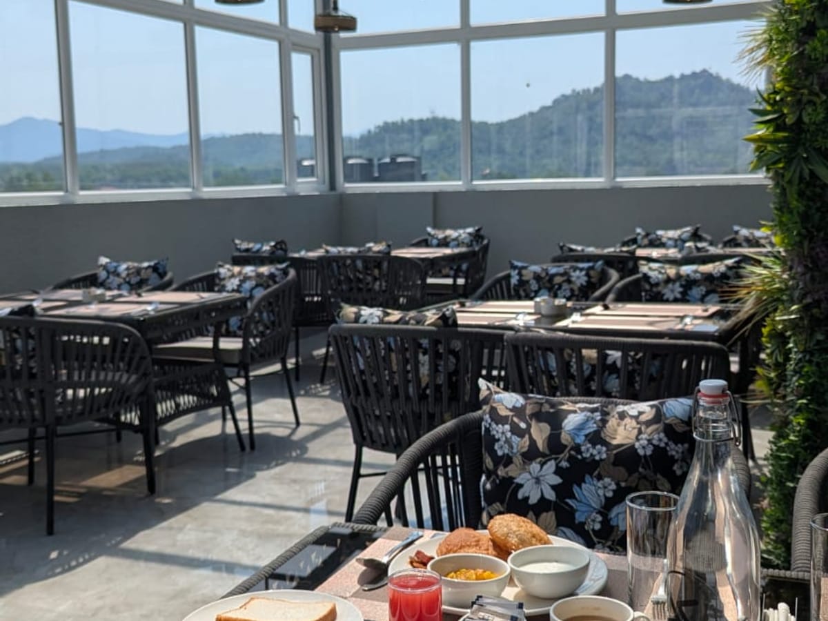 The rooftop outlook at Signum Cafe at Signum Tathastu Boutique Hotel, Haridwar
