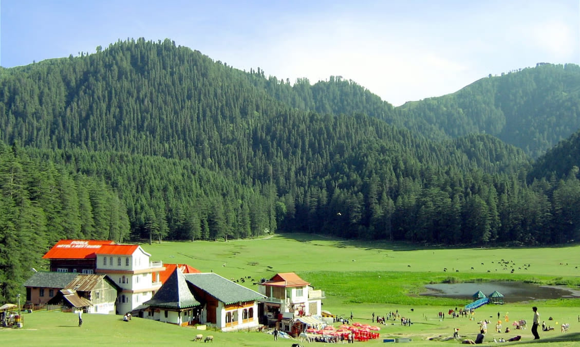 The meadow at Khajjiar ringed by deodar forest