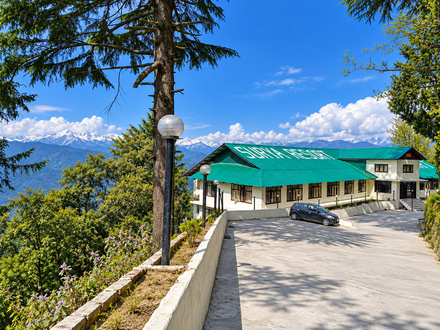 Hotel Surya Resort and its drive among the pines