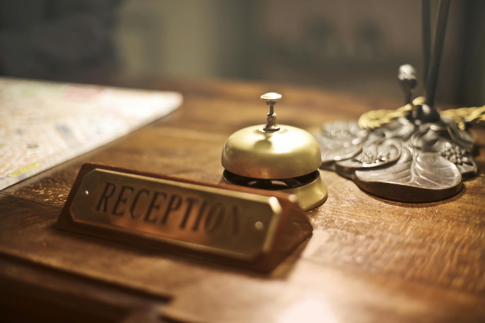 A call bell on a hotel reception desk