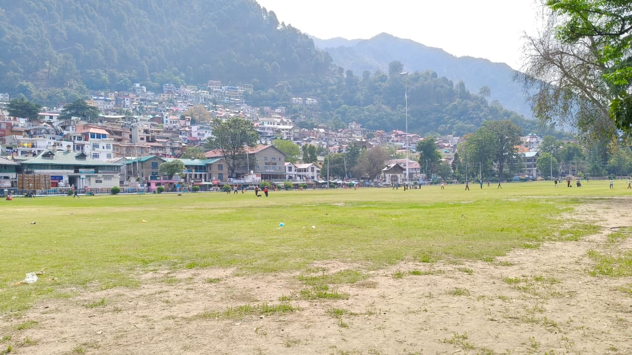 Chamba town and its open ground beside the hills