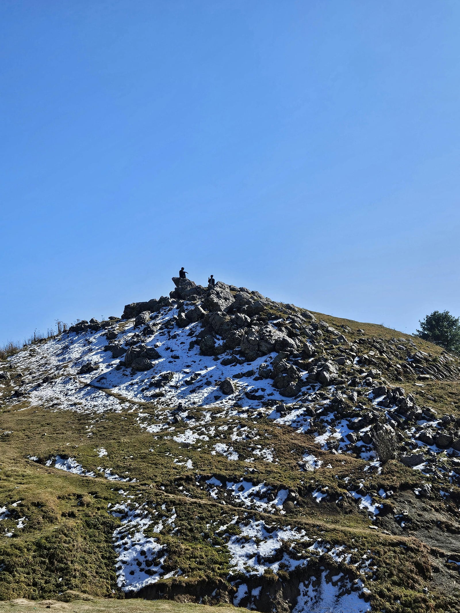 The grassy summit ridge of Dainkund Peak with late snow