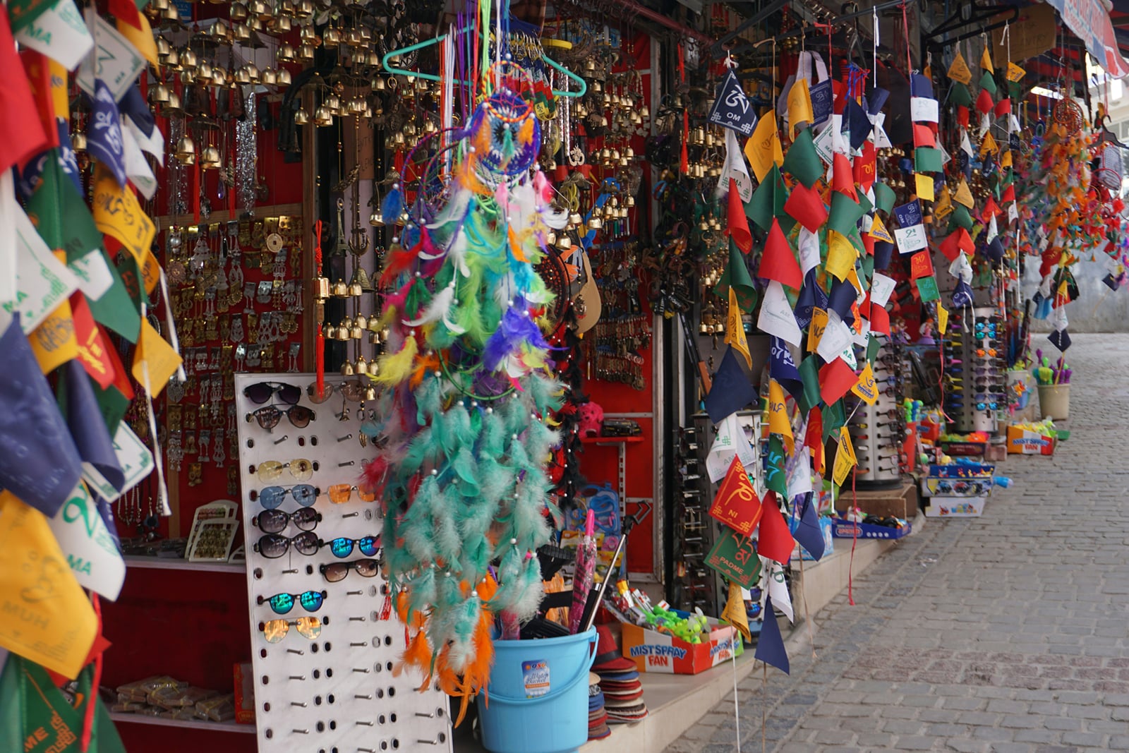 Prayer flags and dream catchers at the Tibetan Market, Dalhousie