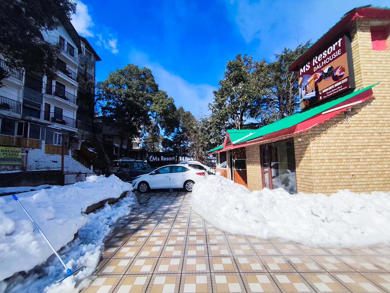 MS Resort entrance in winter snow