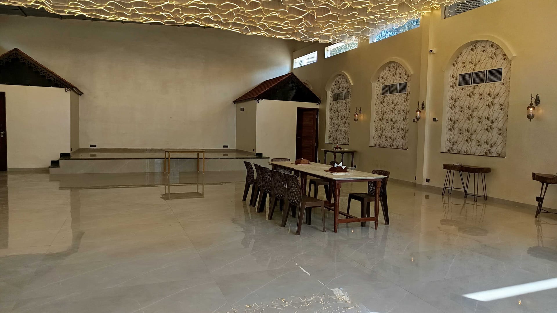 The banquet hall set for a celebration at Signum Resort, Bandhavgarh