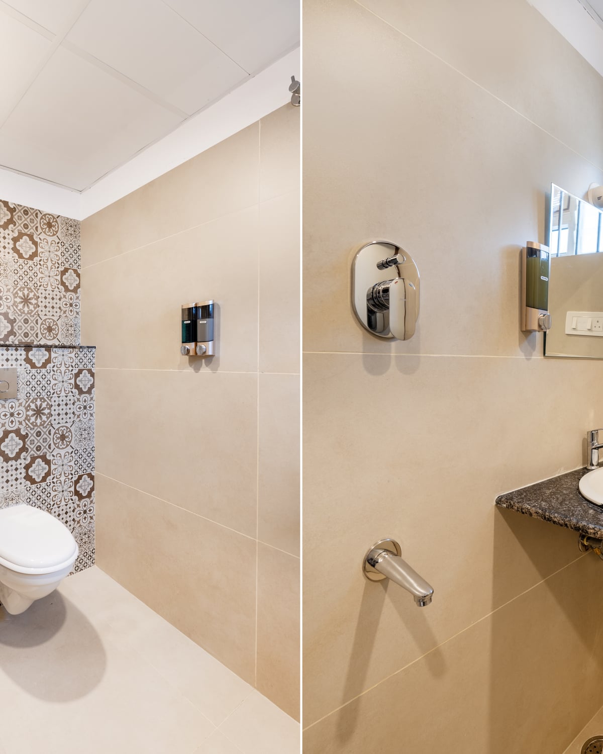 Guest bathroom with patterned tiling