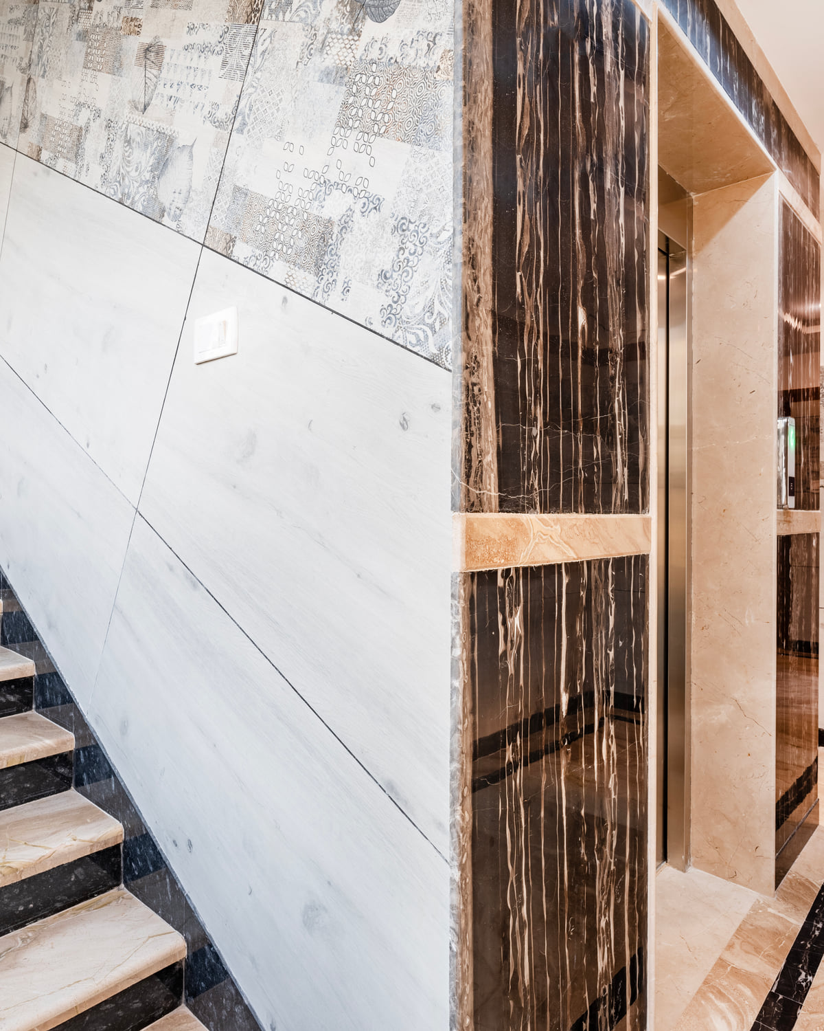 The staircase and lift lobby at RD Hotels, Peenya
