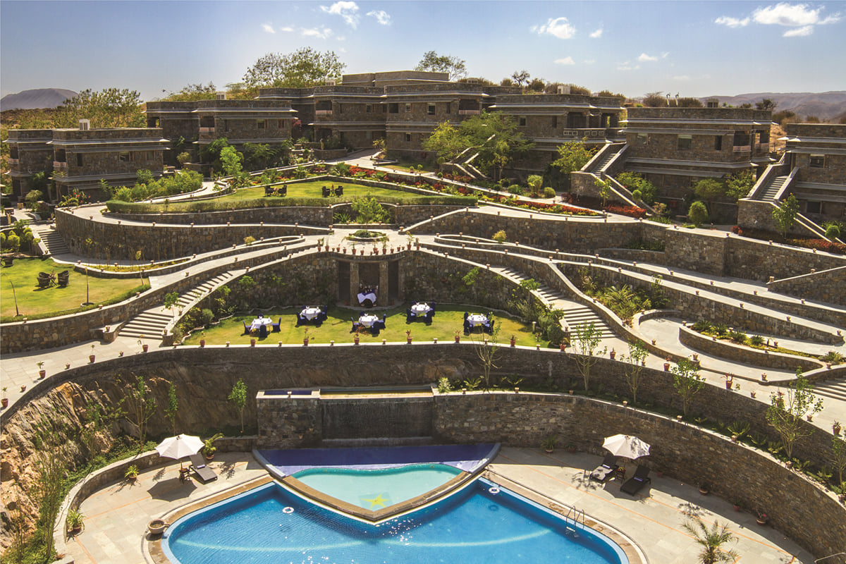 Internal facade of the stone buildings at Ramada by Wyndham Udaipur Resort and Spa