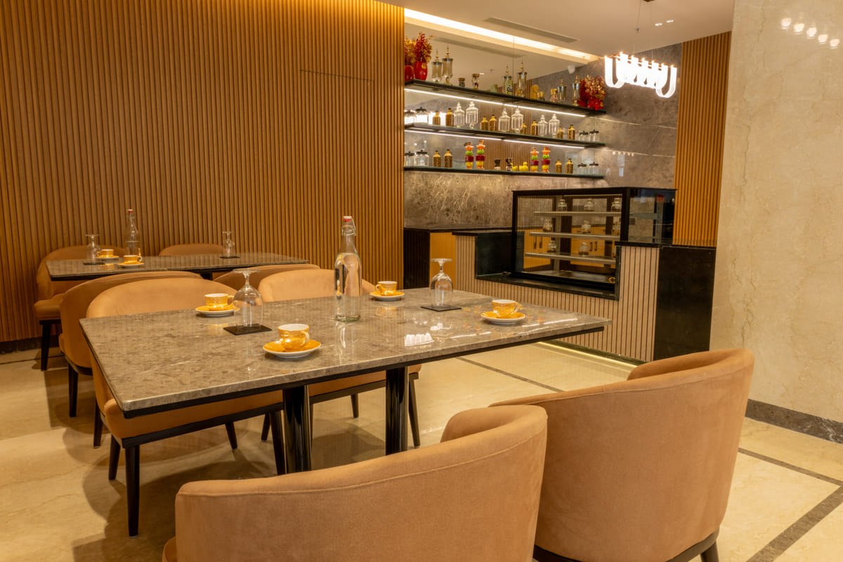 Coffee and seating at the lobby cafe, Triumph Regency OMR Chennai