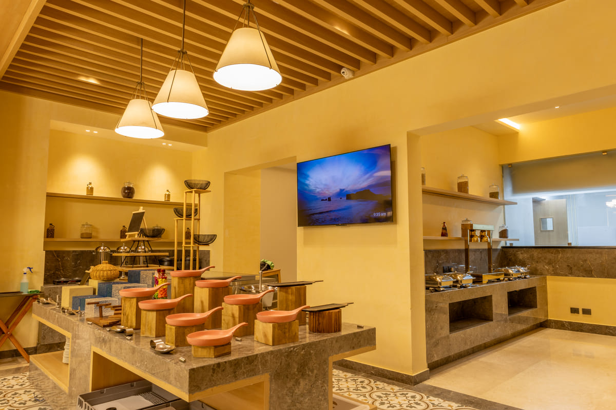 Breakfast buffet counter at the multi-cuisine restaurant in OMR Chennai