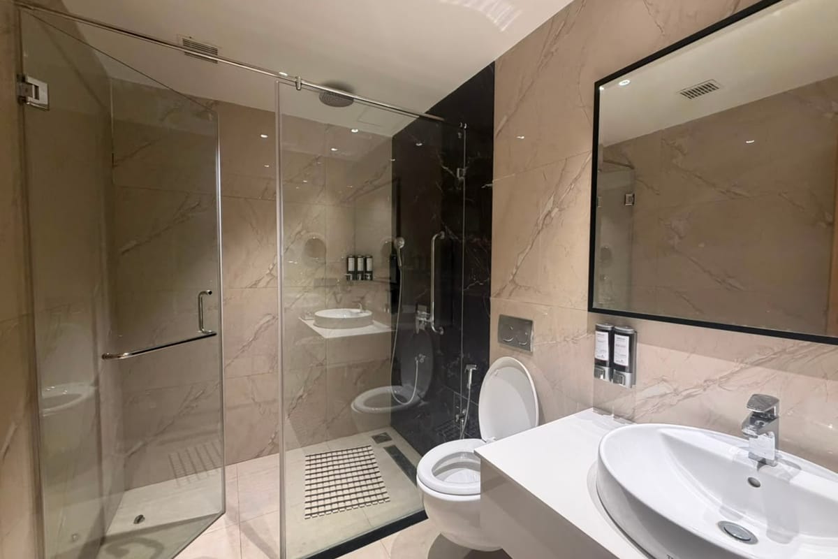 Walk-in shower area in the Smart Day Room bathroom