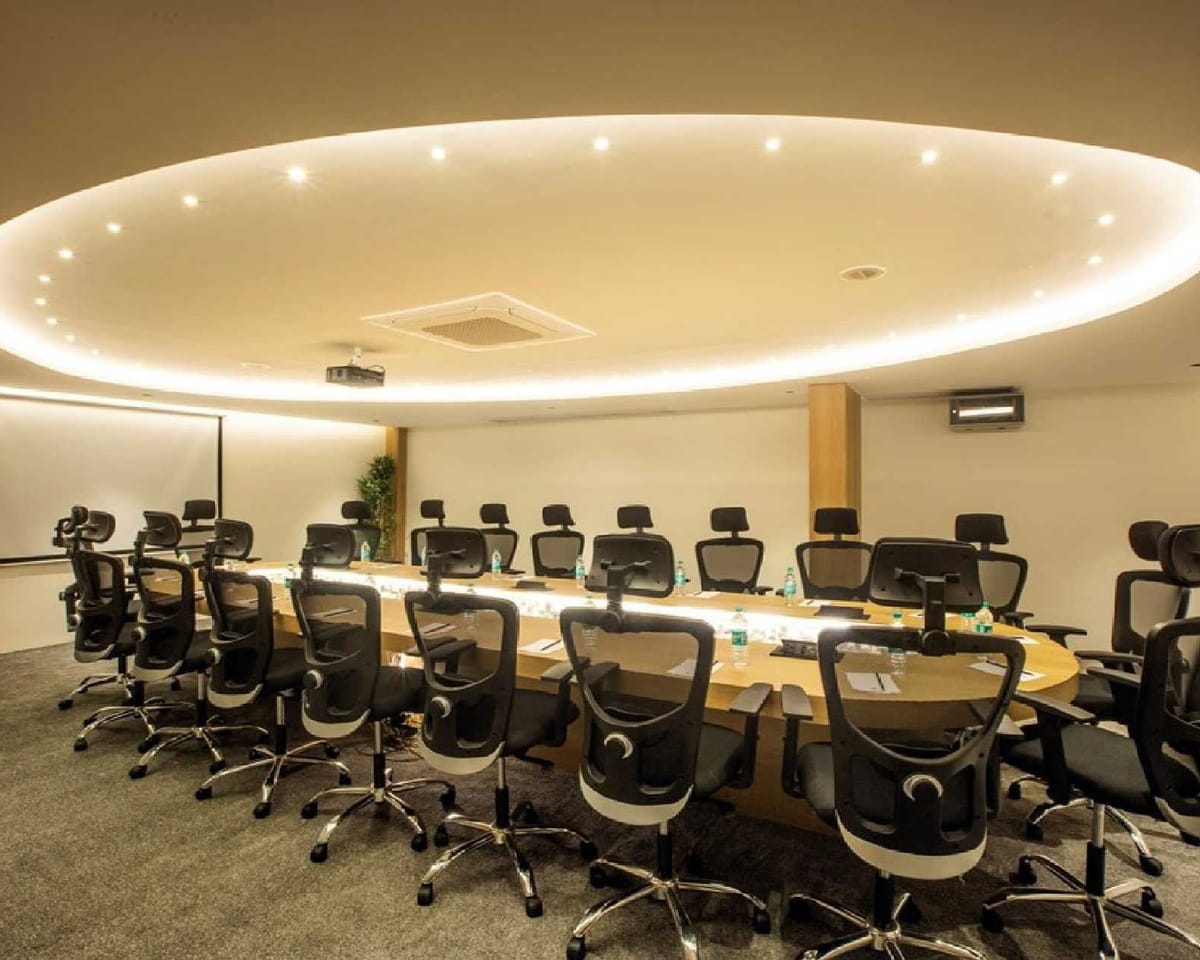 Boardroom set for a corporate meeting
