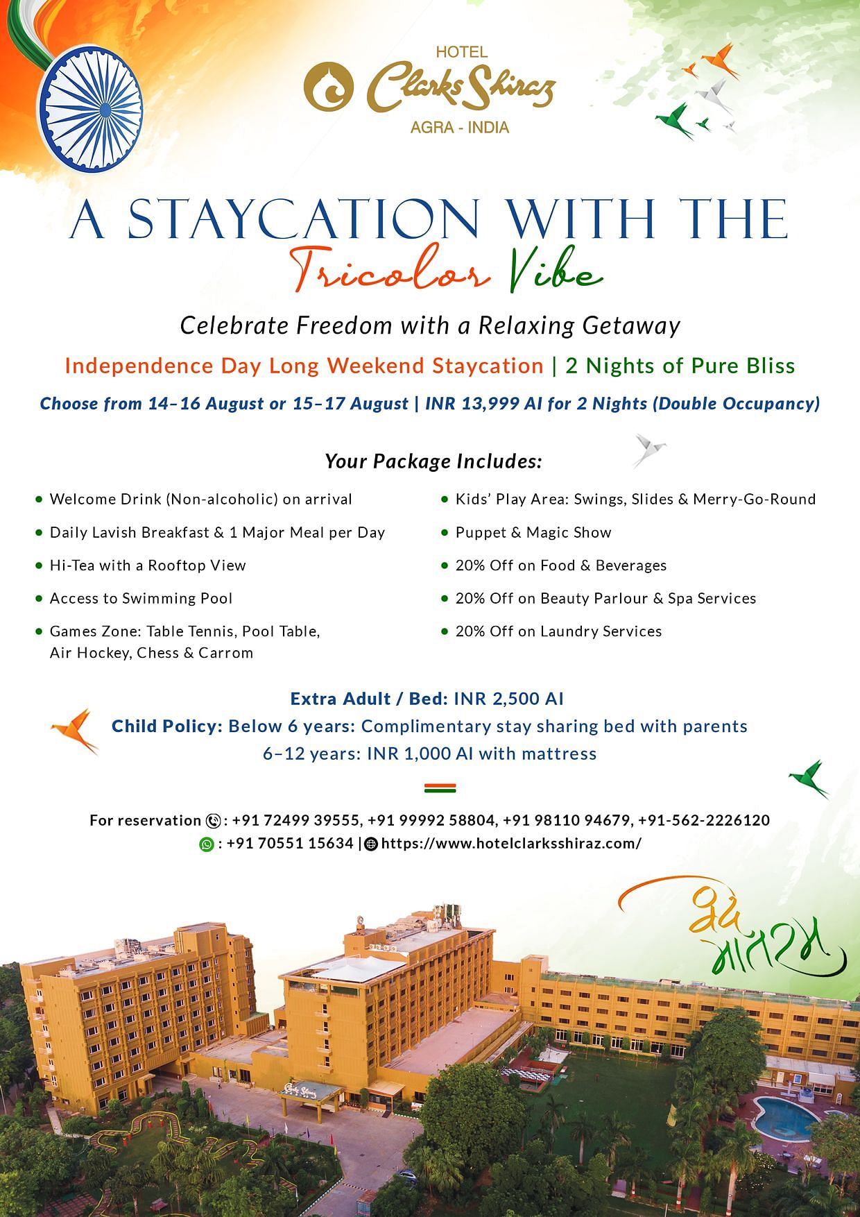 Independance day stycation offer at Hotel Clarks Shiraj Agra.