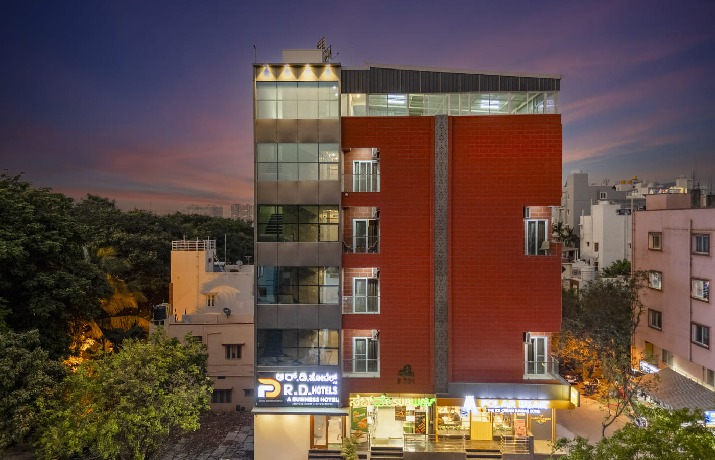 Façade of RD Hotels, Peenya