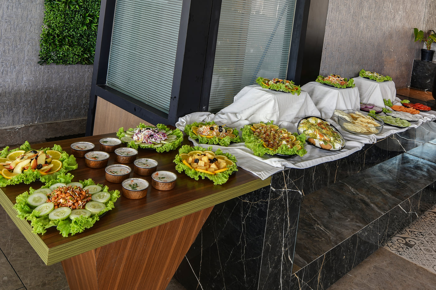 Lunch buffet spread at Atlas World Café