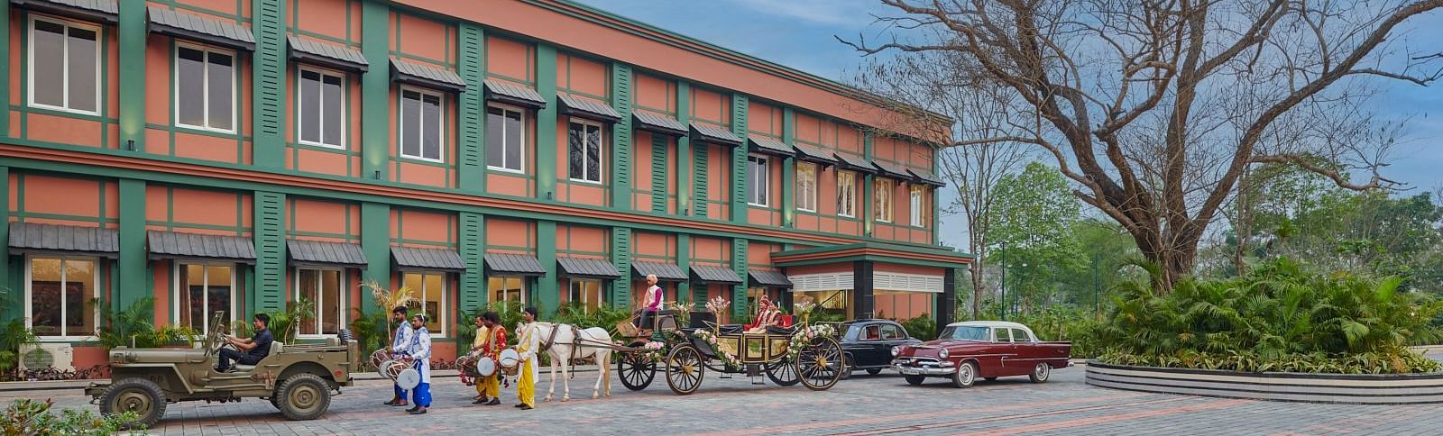 a wedding carriage standing in front of the resort - Mayfair Tea Resort, Siliguri 