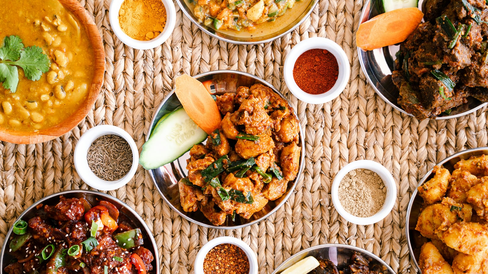 Curries and spice bowls at Suraj Kitchen, Hotel City Heart