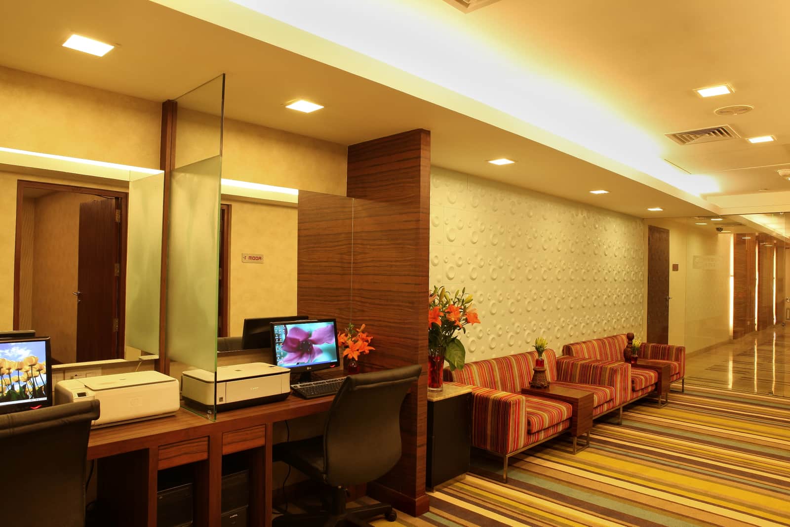 A meeting room in the Business Centre with screens