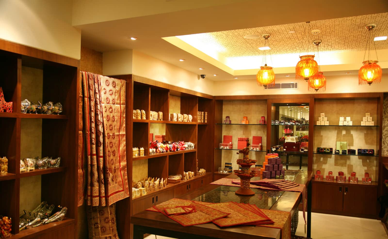 The interior of Craft House, its cabinets and textiles