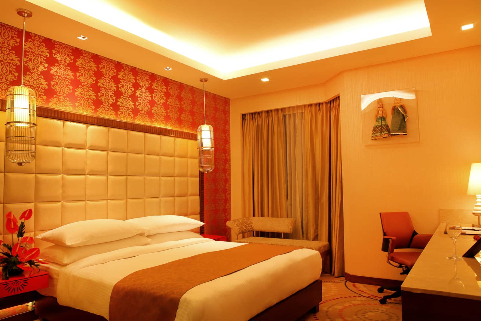 The sitting area and work desk in a Superior Room