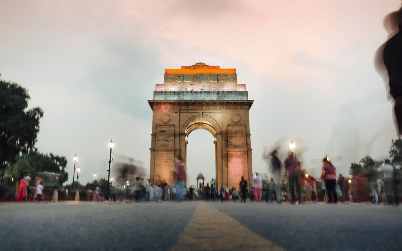 India Gate lit at dusk
