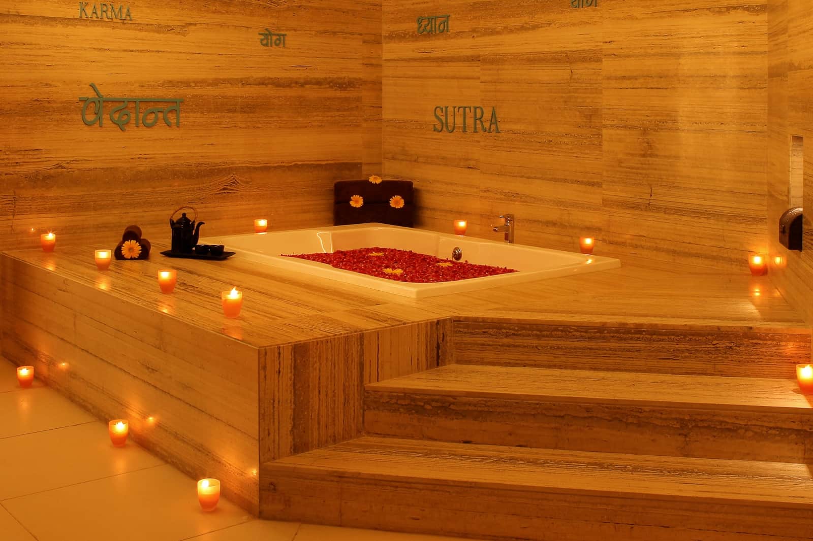 A petal bath drawn in one of the treatment suites
