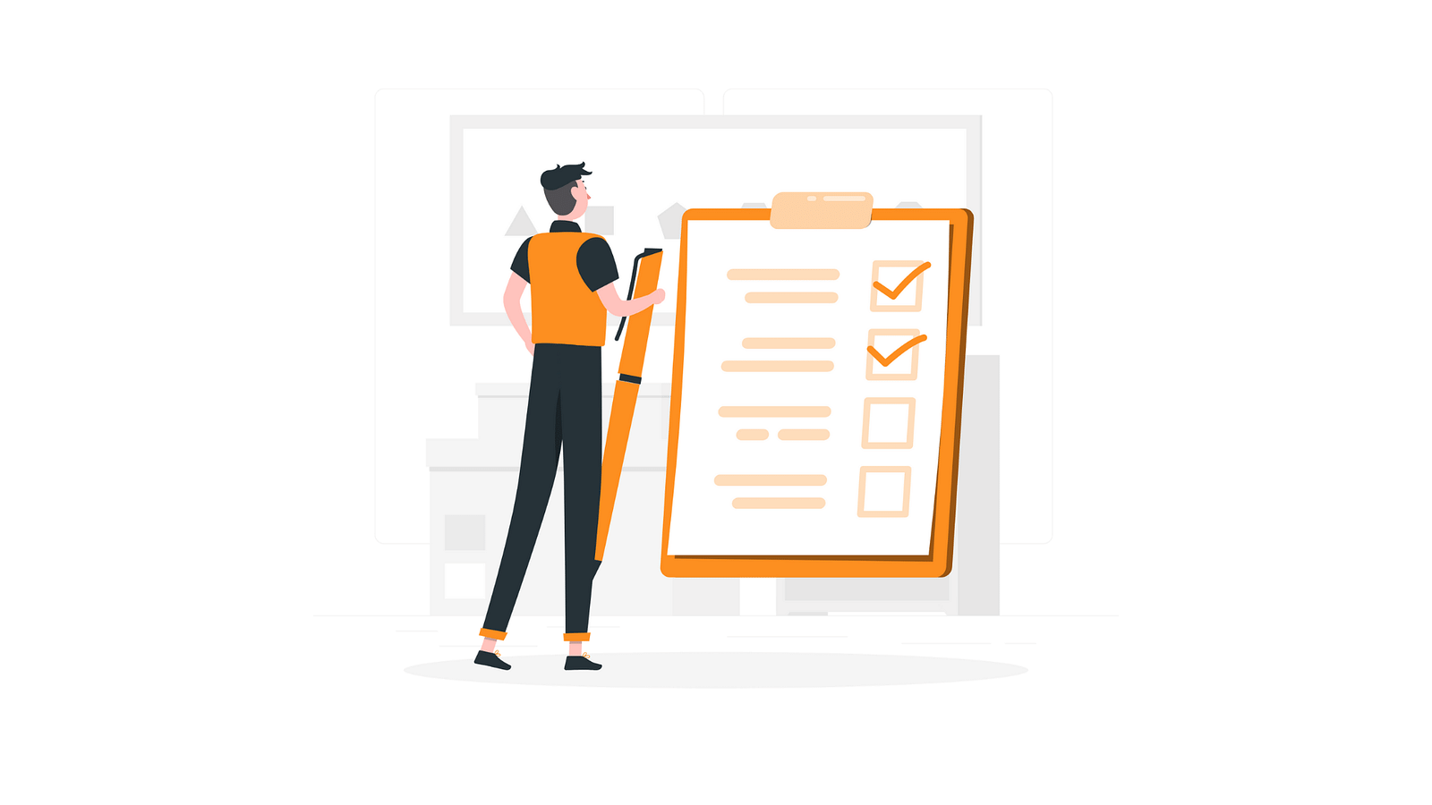 Man checking off tasks on a large checklist, symbolizing productivity and planning