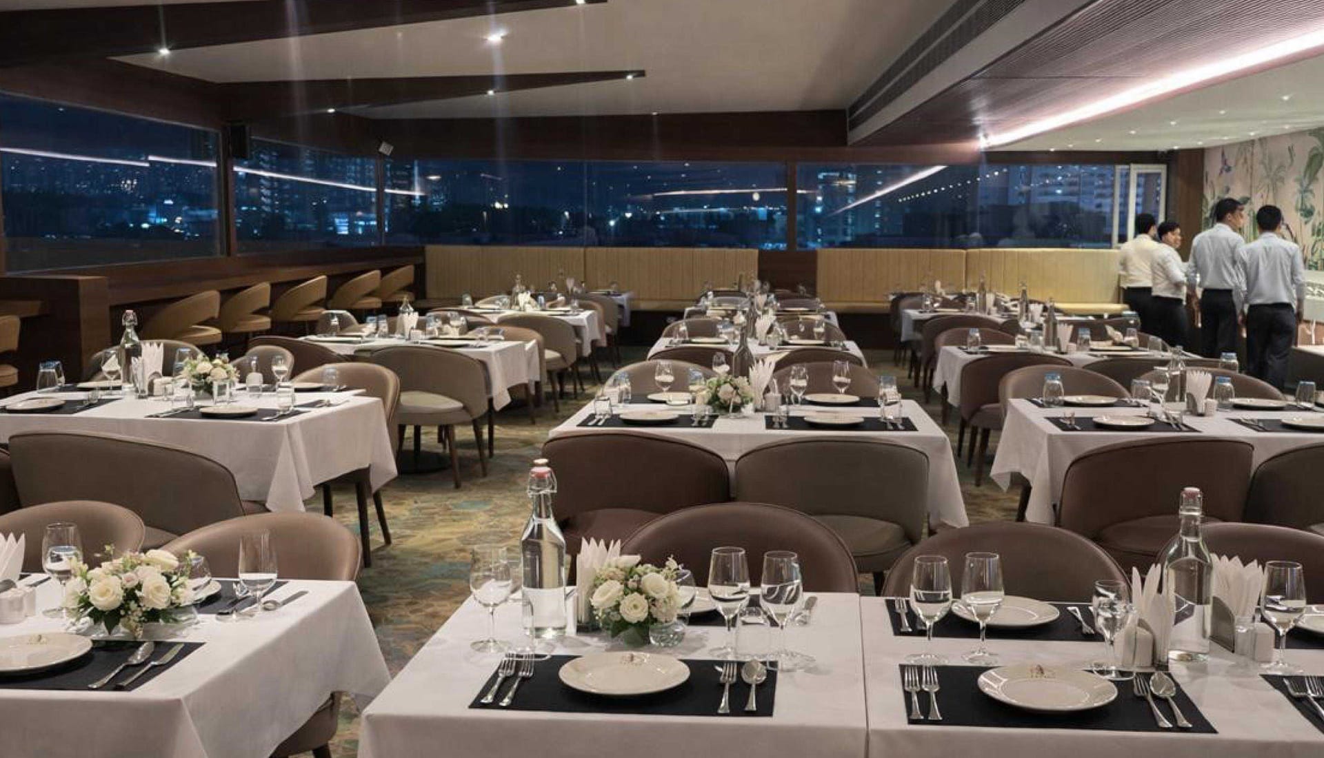 Aurora rooftop restaurant with lake and city views