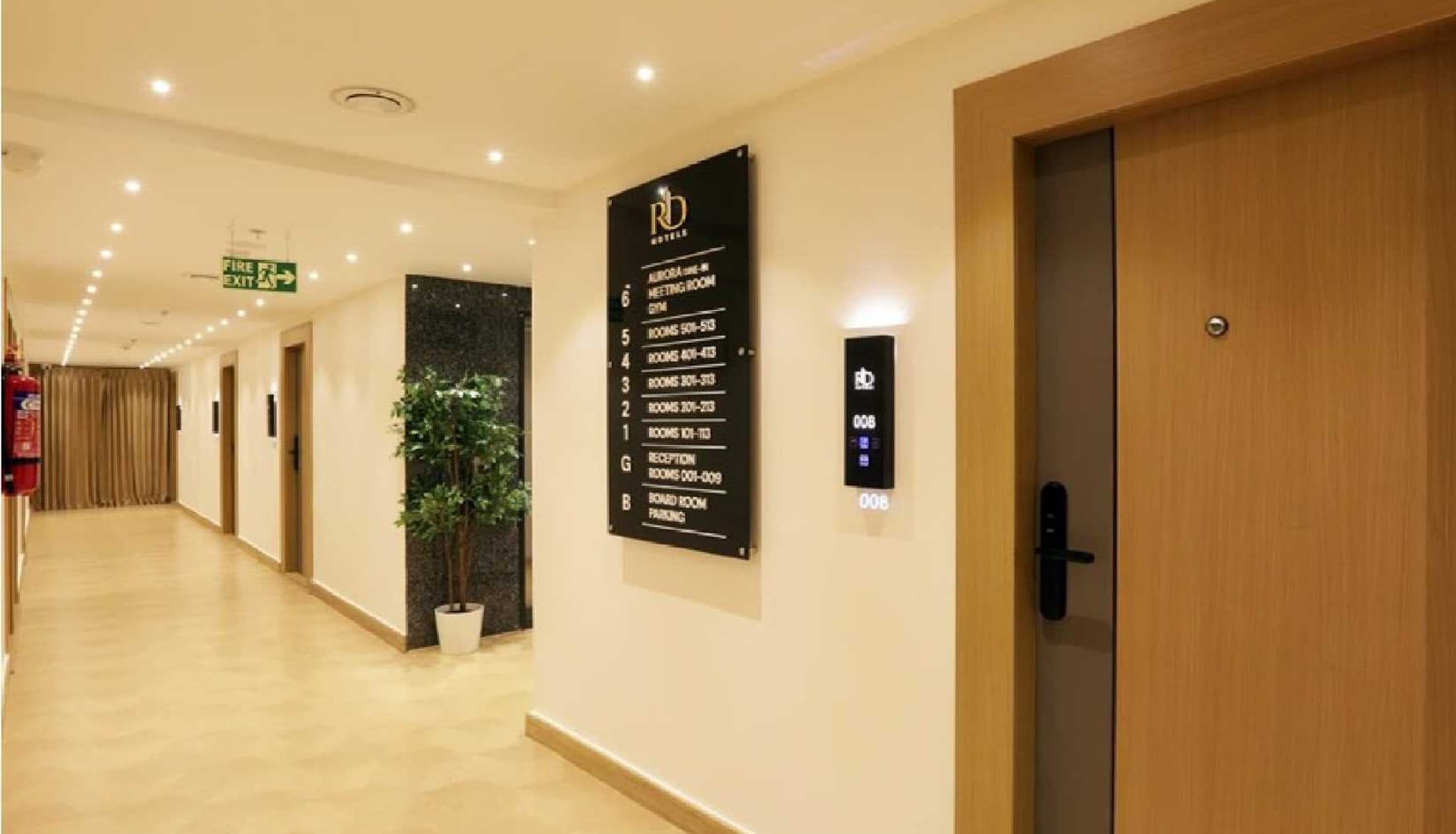 Ground-floor corridor at RD Hotels, Bellandur