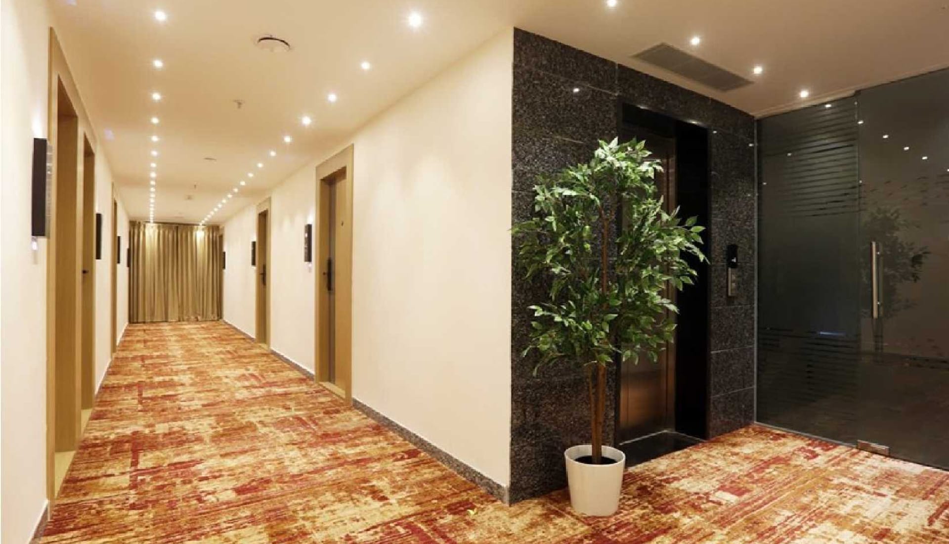 Guest-room corridor at RD Hotels, Bellandur