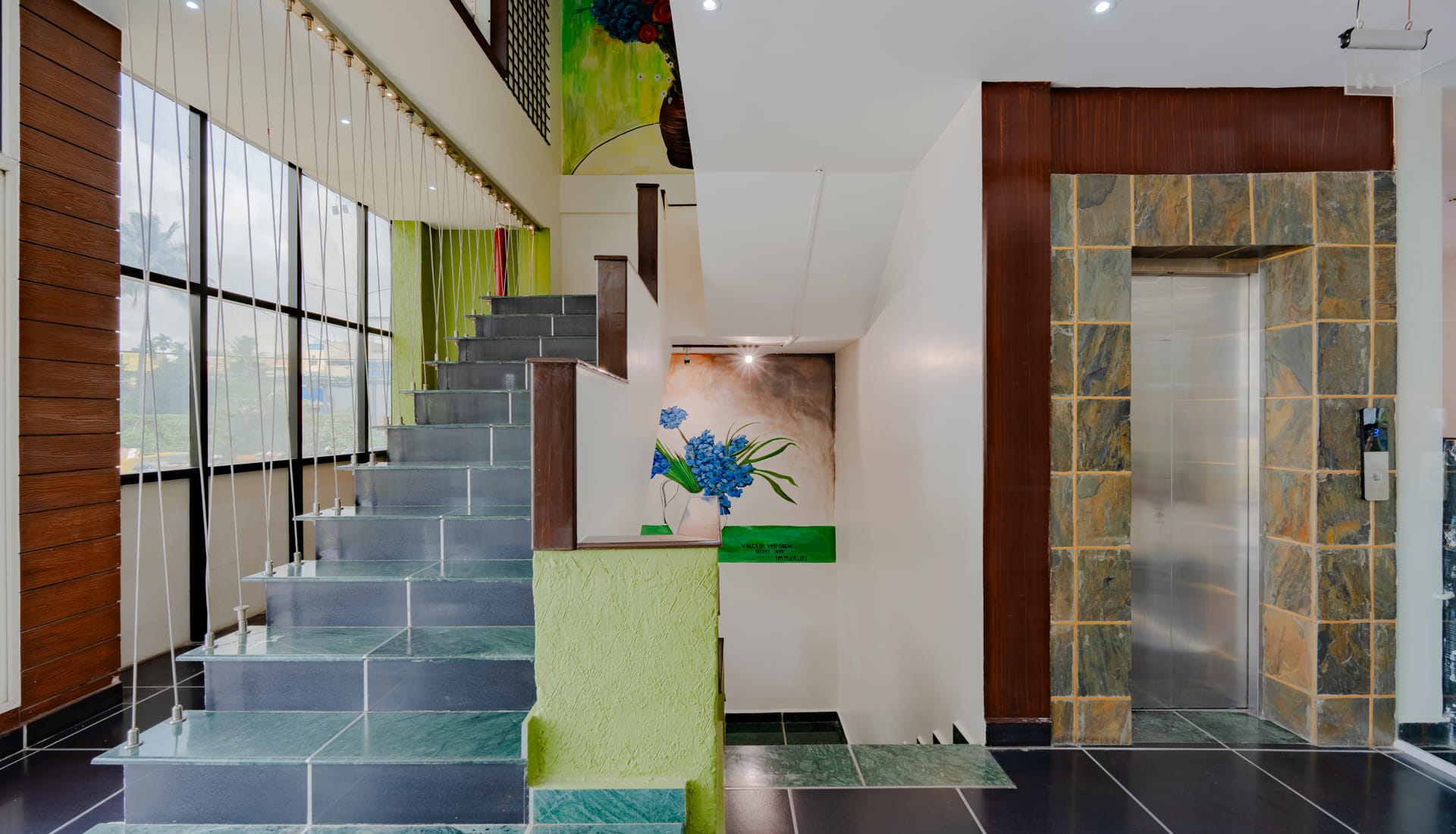The stairway at RD Hotels, HSR Layout
