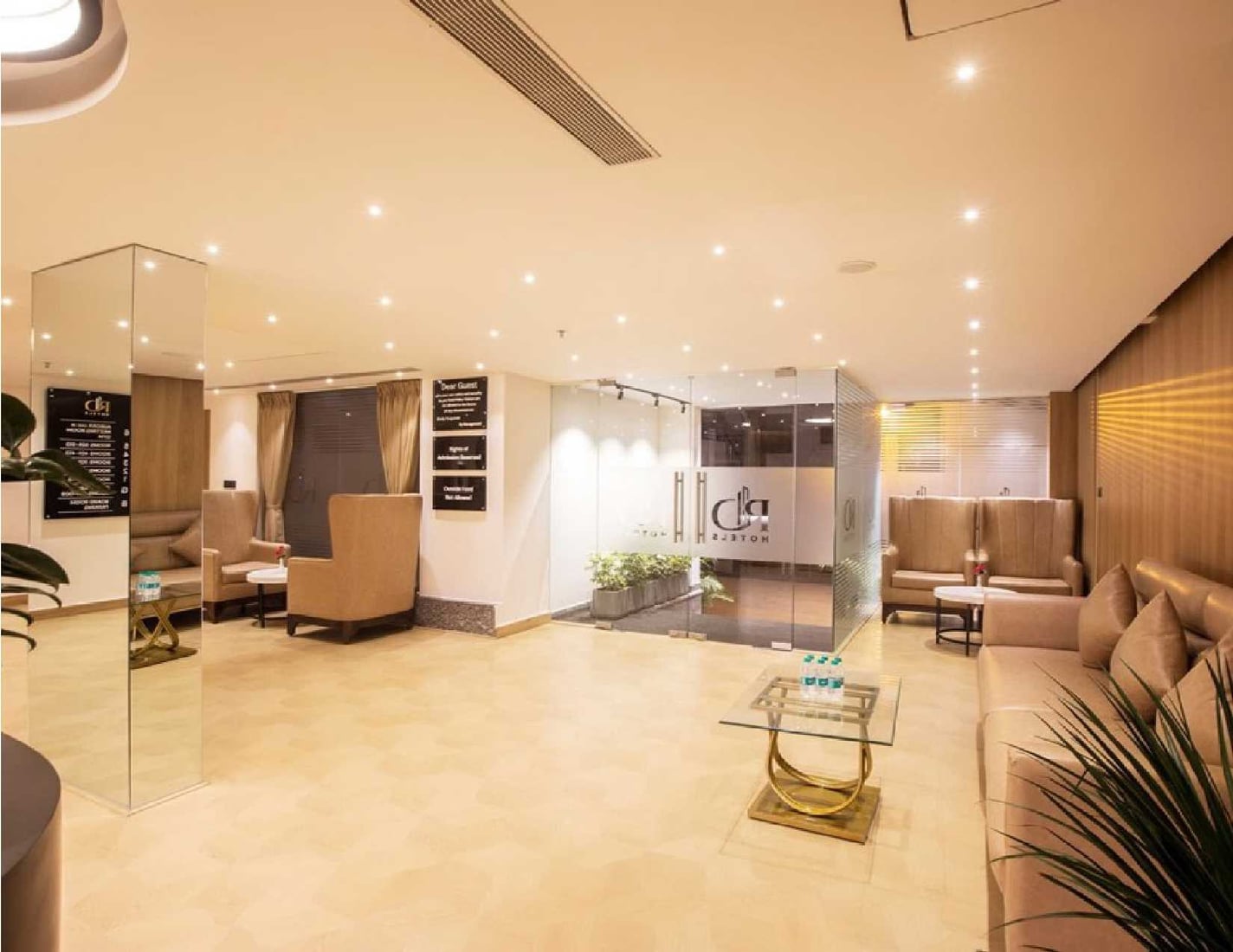 Lobby lounge seating at RD Hotels, Bellandur