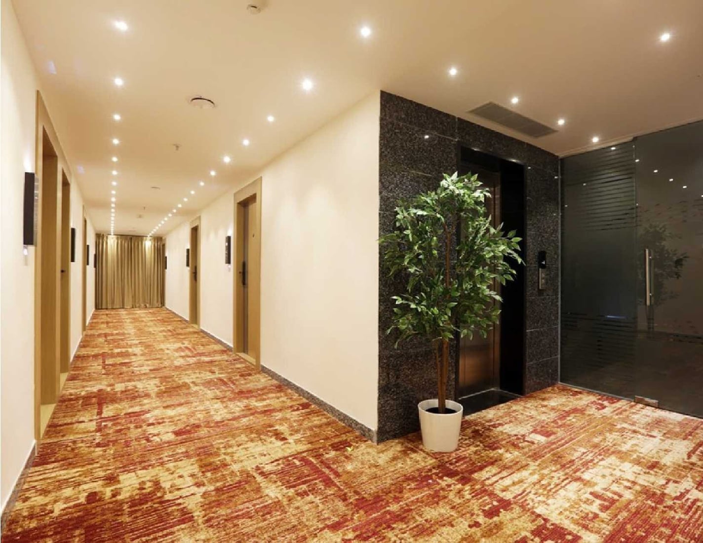 Guest-room corridor at RD Hotels, Bellandur