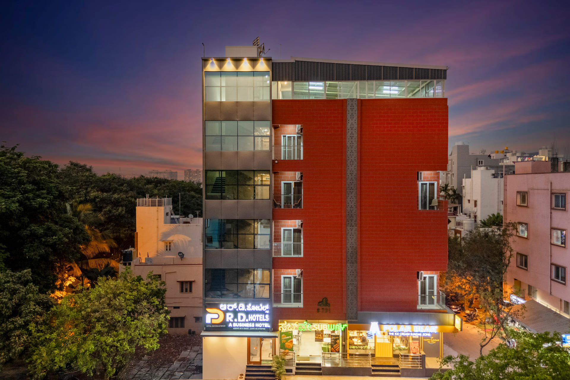 Façade of RD Hotels, Peenya