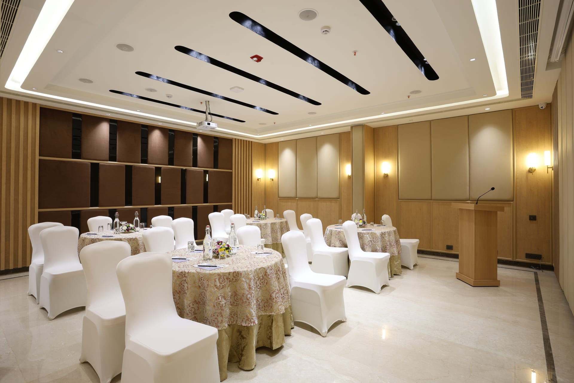 Round table banquet setup at Triumph Regency OMR Chennai, where Summit Rajam The Grand Hall opens soon
