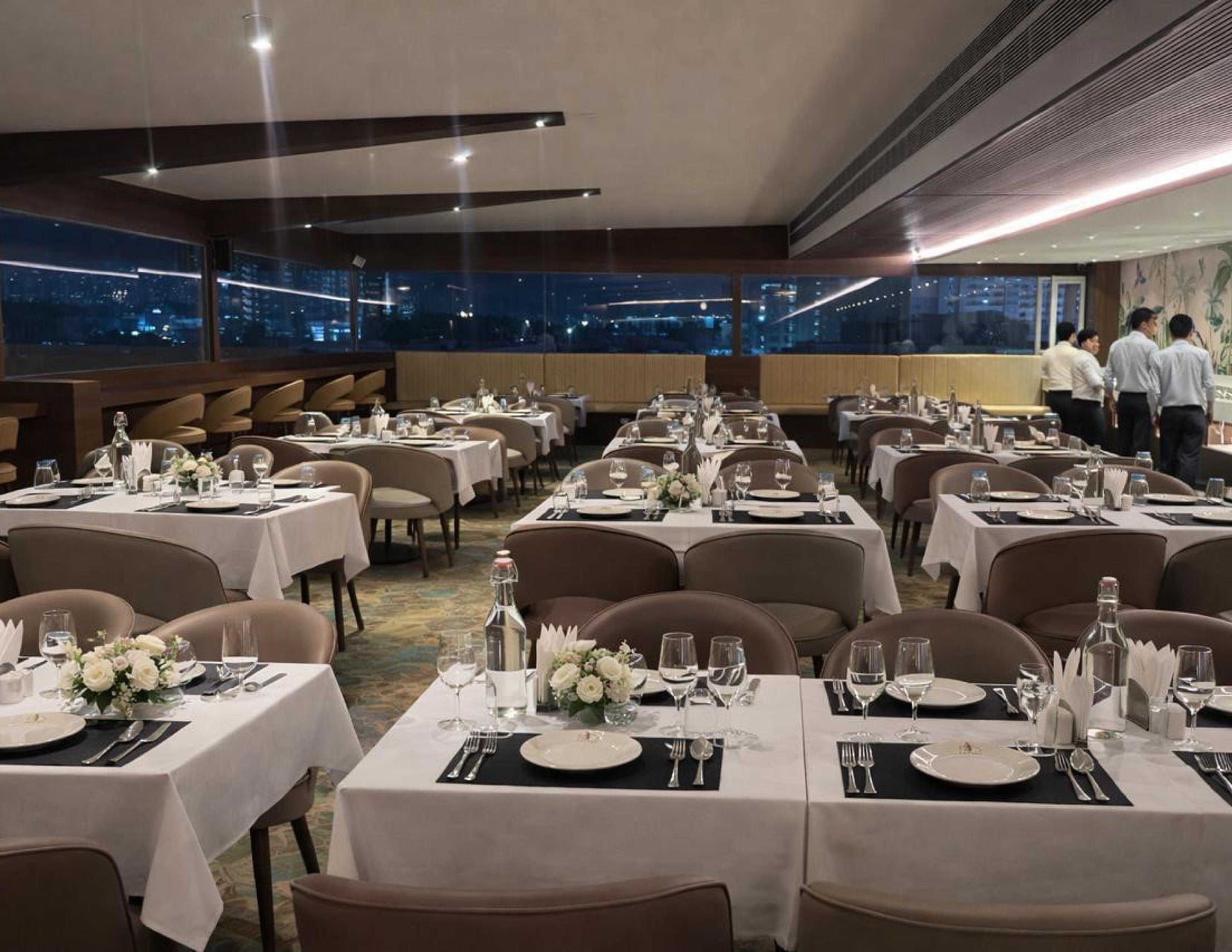 Aurora rooftop restaurant with lake and city views