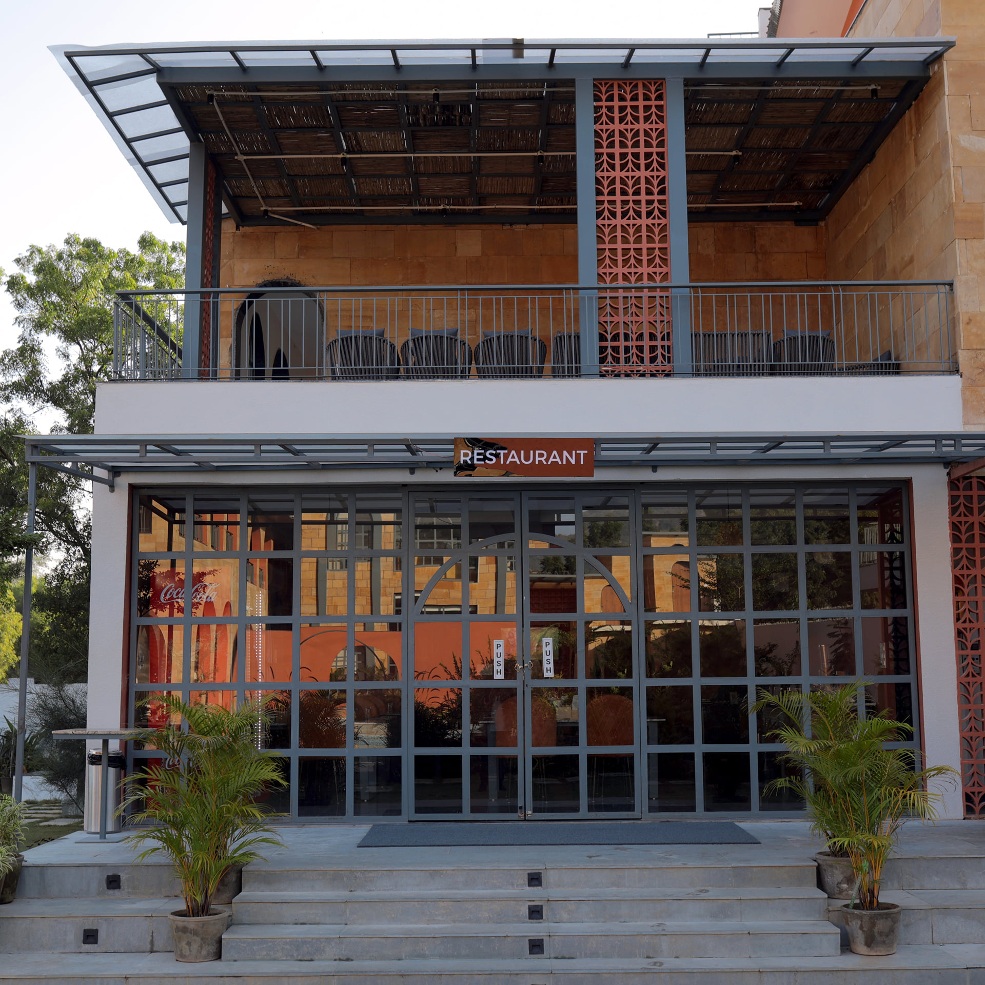 Exterior of the Fine Dine restaurant at Nazaara Hills Retreat, Udaipur