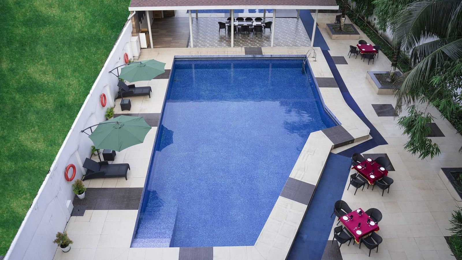 An aerial view of the swimming pool at The Cindrella hotel, Siliguri