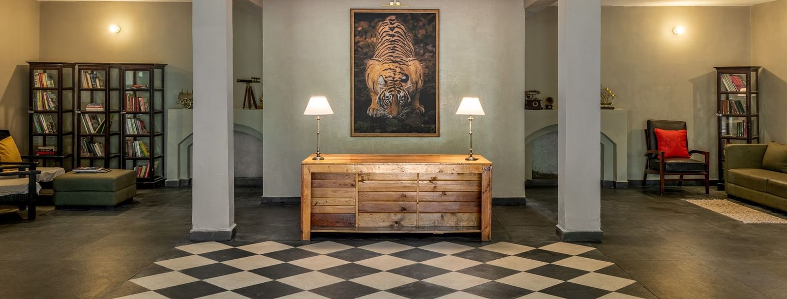 Wide view of the lounge at Saccharum Safari Lodge, Kanha Tiger Reserve 2